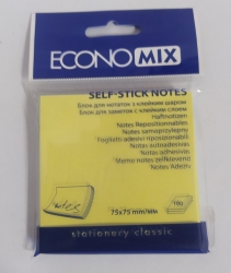 Блок для нотаток з клейким шаром 75х75 мм Economix, 100 арк., пастель мікс
