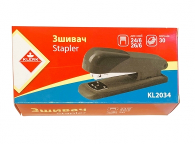 Зшивач №24/6, 26/6 KLERK, до 30 арк. 125*37*60 мм. метал. корпус (KL2034)