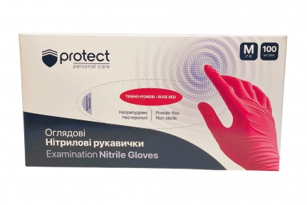 Рукавички одноразові нітрил рожевий-тем M 100 шт. б/ пудри PROTECT  (ПДВ 7%)(10 пач/ящ) (3 гр)