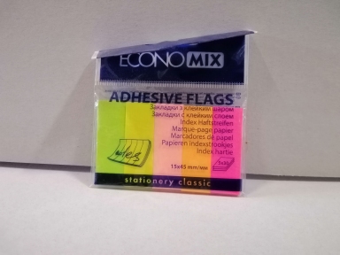 Закладки з клейким шаром 15х45 мм Economix, 150 шт., паперові, 5 неонових кольорів ( 20 шт. пач.)