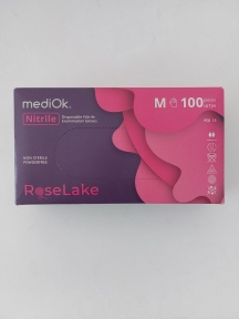 Рукавички одноразові нітріл рожевий M 100 шт. б/ пудри Rose Lake MEDIOK (ПДВ 7%)(10 пач/ящ) (3,5 гр)