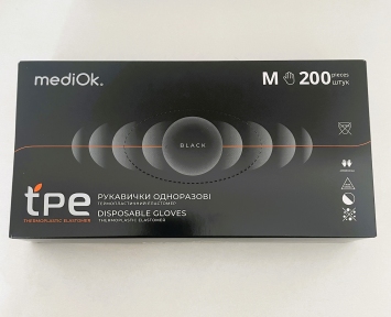 Рукавички ТРЕ одноразові чорні, розмір М MEDIOK (200 шт.) 