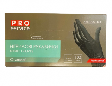 Рукавички одноразові нітріл чорні L 100 шт б/ пудри PRO (ПДВ 7%)(10 пач/ящ)(3 гр)