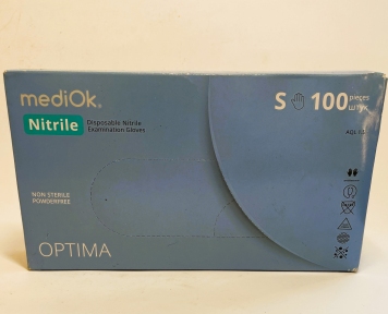 Рукавички одноразові нітріл блакитні S 100 шт. б/пудриі Optima MEDIOK (ПДВ 7%)(20 пач/ящ) (3.3 гр)