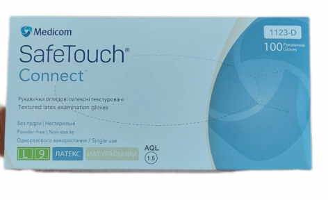 Рукавички латексні без пудри L 100 шт.Safe Touch Connect (10 пач/ящ)(ПДВ 7%)