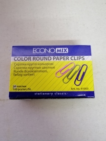 Скріпка 28 мм кругла Economix, кольорова,100шт.