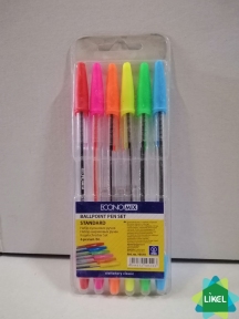 Набір кулькових ручок ECONOMIX STANDART. 6 кольорів чорнил, в блістері