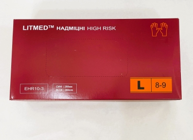 Рукавички латексні без пудри L 50 шт.LITMED Надміцні (ПДВ 7%)(10 пач/ящ) 