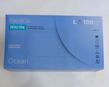 Рукавички одноразові нітріл блакитні L 100 шт. б/пудриі Ocean MEDIOK (ПДВ 7%)(10 пач/ящ) (3,8 гр)