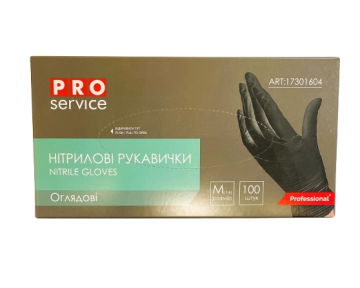 Рукавички одноразові нітріл чорні М 100 шт б/ пудри PRO (ПДВ 7%)(10 пач/ящ)(3 гр)