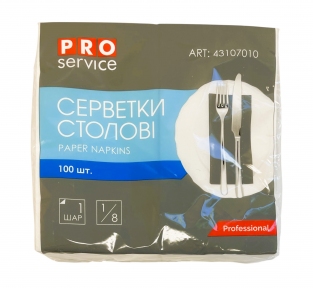 Серветка 33х33 1-х шар. біла склад 1/8 100 шт. PROServiceComfort (30 пач/ящ)(43107010)