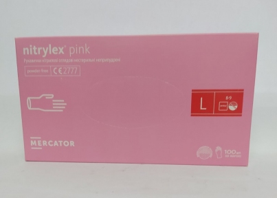 Рукавички одноразові нітріл рожевий L 100 шт. б/пудри МЕРКАТОР (ПДВ 7%)(10 пач/ящ) 