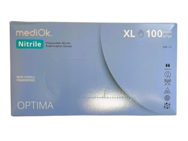 Рукавички одноразові нітріл блакитні XL 100 шт. б/пудриі Optima MEDIOK (ПДВ 7%)(20 пач/ящ) (3.3 гр)