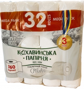 Туалетний папір Каховинка Срібло 3-шар цел.(9*1680 см)15 г/м.l(32 пач/пак)