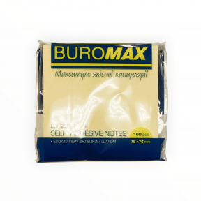 Блок для нотаток з клейким шаром 76х76 мм BUROMAX, 100 арк. мікс
