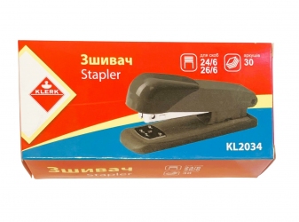 Зшивач №24/6, 26/6 KLERK, до 30 арк. 125*37*60 мм. метал. корпус (KL2034)
