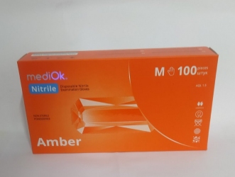 Рукавички одноразові нітріл помаранчеві M 100 шт. б/пудриі AMBER MEDIOK (ПДВ 7%)(10 пач/ящ)