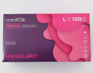 Рукавички одноразові нітріл рожевий L 100 шт. б/ пудри Rose Lake MEDIOK (ПДВ 7%)(10 пач/ящ) (3,5 гр)