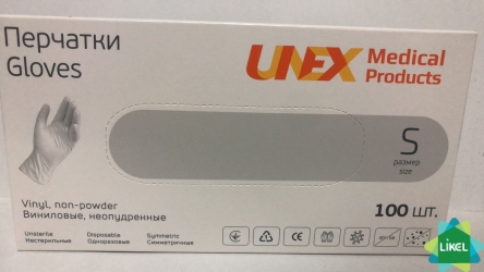 Рукавички одноразові вініл S UNEX без пудри ( ПДВ-7%)