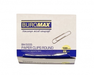 Скріпка 28 мм кругла нікельовіні BUROMAX, 100шт.