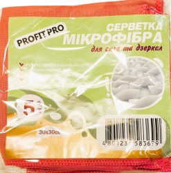 Серветка мікрофібра д/скла 30*30 см 250 гр/м2 Червоні( 5 шт.) PROFIT (50 шт/ящ)