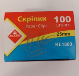Скріпка 25 мм кругла нікельовіні  KLERK, 100шт. (KL1800)