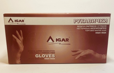Рукавички латексні без пудри L 50 шт. IGAR (ПДВ 7%)(10 пач/ящ) (5 гр)