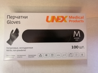 Рукавички одноразові нітріл чорні M 100 шт. без пудри 3,5 гр (ПДВ 7%) UNEX