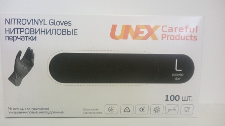 Рукавички нитровиниловые черные L 100 шт. без пудры ( НДС-7%) UNEX