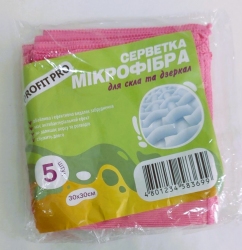 Серветка мікрофібра д/скла 30*30 см 250 гр/м2 Рожеві( 5 шт.) PROFIT (50 шт/ящ)