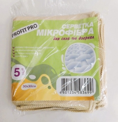 Серветка мікрофібра д/скла 30*30 см 250 гр/м2 Бежеві( 5 шт.) PROFIT (50 шт/ящ)