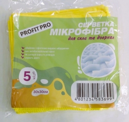 Серветка мікрофібра д/скла 30*30 см 250 гр/м2 Жовті( 5 шт.) PROFIT (50 шт/ящ)
